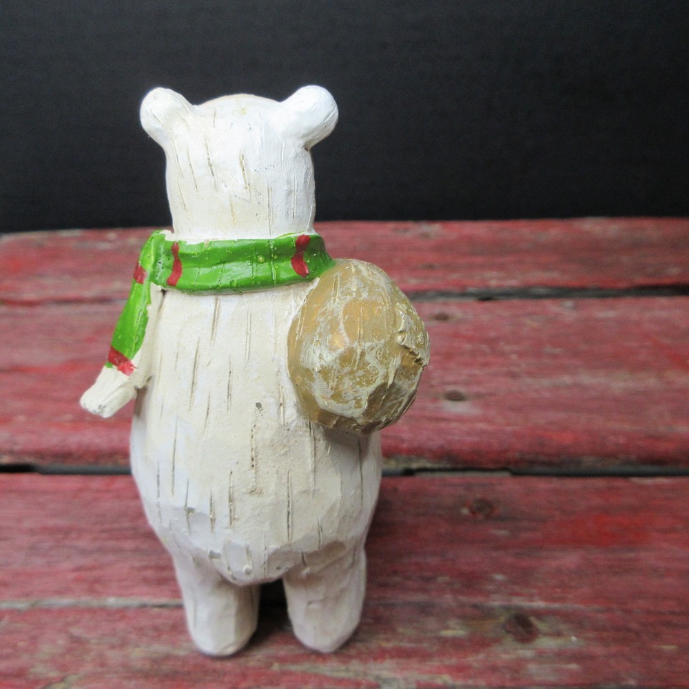 Christmas Polar Bear Figurine Statue with Scarf & Sack Winter Holiday Decor NEW - Picture 4 of 8